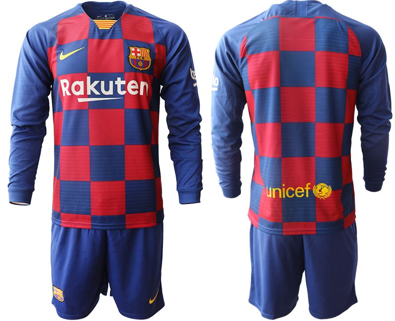 Men 2019-2020 club Barcelona home long sleeve blue Soccer Jerseys